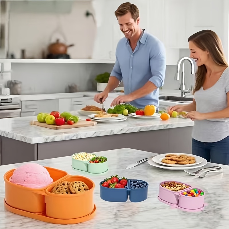 Food And Snacks For Picnic - Silikon Atıştırmalık Kabı/Kapaklı Yeniden Kullanılabilir Çift