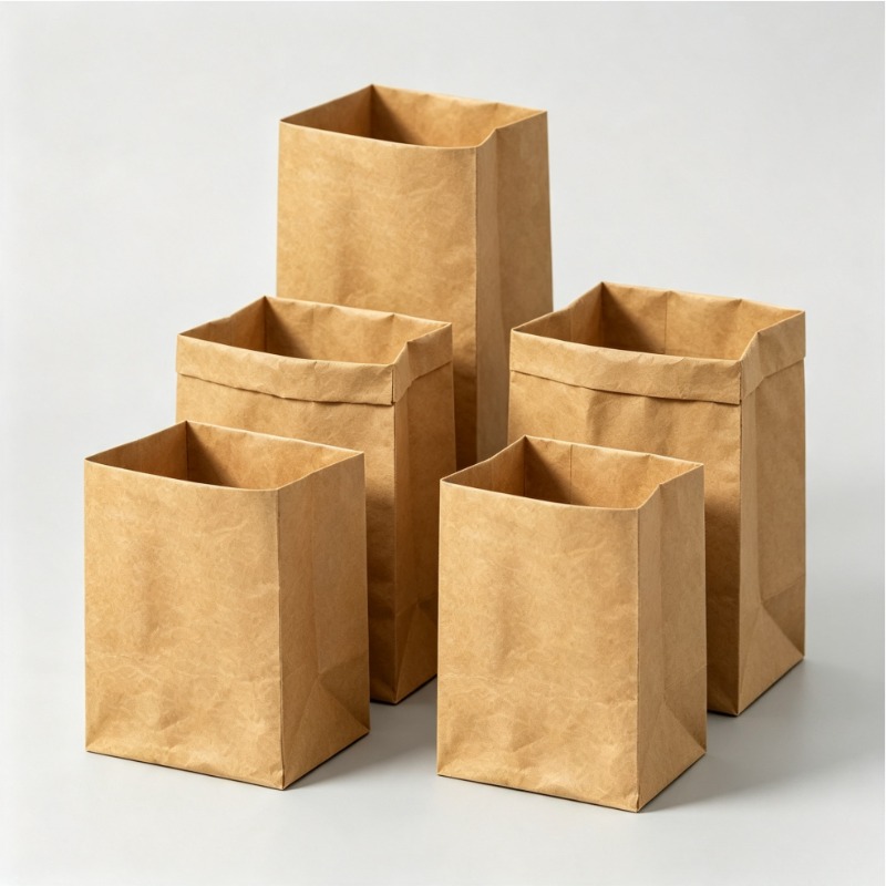 Food Grocery Snacks - Yıkanmış Kraft Kağıt Çantalar 3'lü Paket,