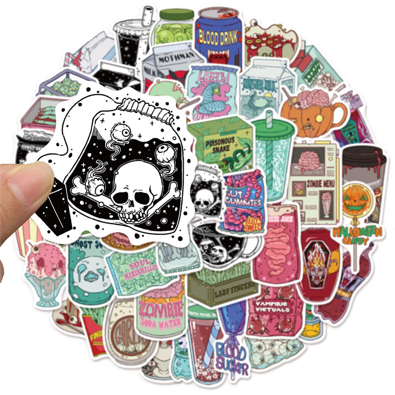 Zombie Snacks - 50 adet zombi gıda çıkartmaları sevimli